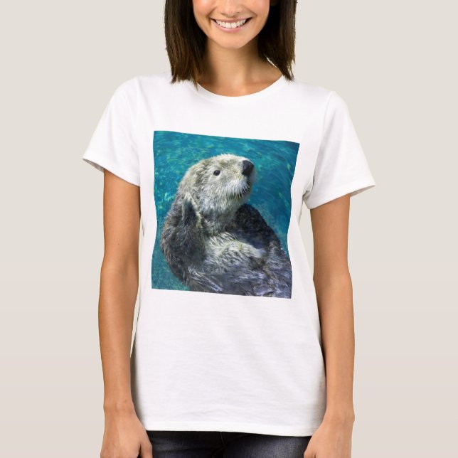 Adress Sea Otter Cute Blue Vatten T Shirt (Framsida)
