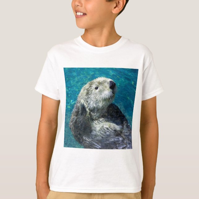 Adress Sea Otter Cute Blue Vatten T Shirt (Framsida)
