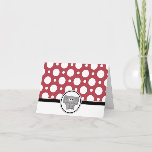 Adress till Elephant anpassningsbar Red Polka-rotk Kort (Framsida)