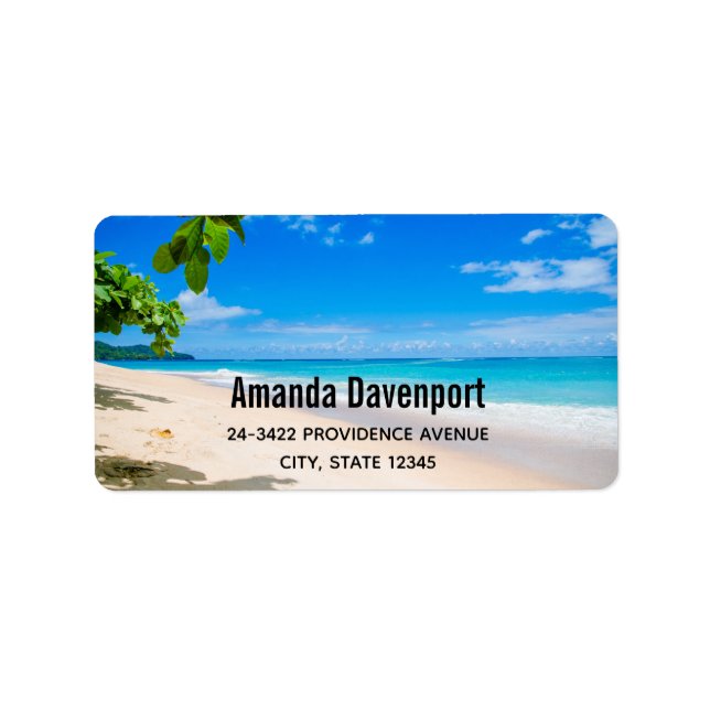 Adress, vackert Sunny Tropical Beach Photo Adressetikett (Framsidan)