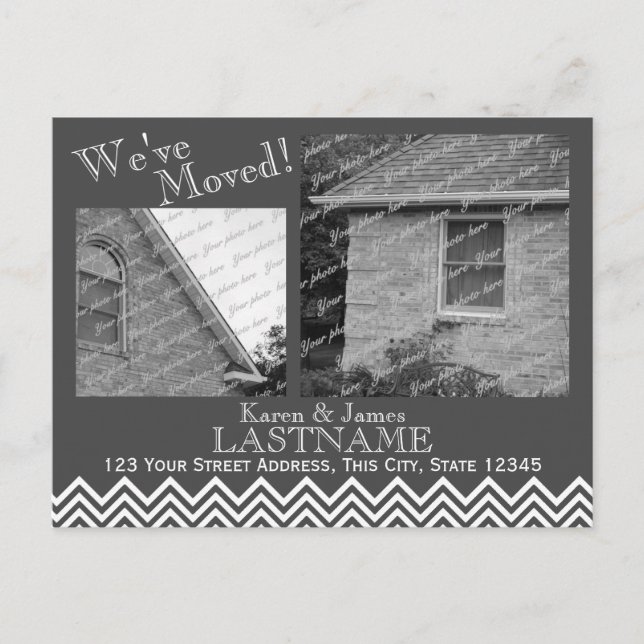 Adressändring Chevron Mönster med Foto Grå Meddelande Vykort (Framsida)