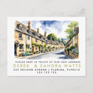 adressändring, flyttat meddelande cotswold vykort