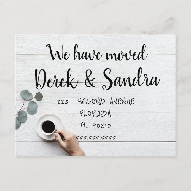 Adressändring för vykort som vi har flyttat kaffe (Framsida)