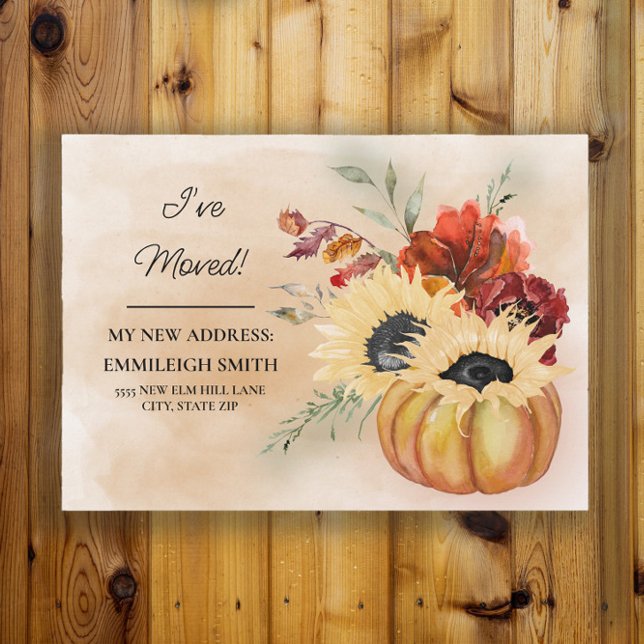 Adressändring Pumpa Blommor Höst Autumn  Meddelande (Pumpkins and sunflowers fall/autumn change of address moving announcement)
