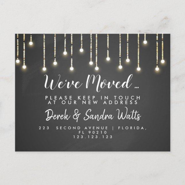 Adressändring som vi har flyttat på kontrollpanels meddelande vykort (Framsida)