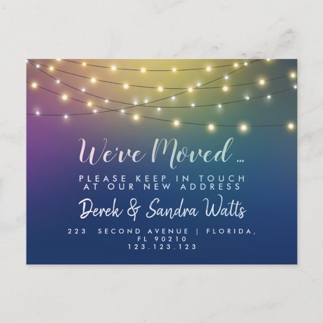 Adressändring som vi har flyttat regnbåge meddelande vykort (Framsida)