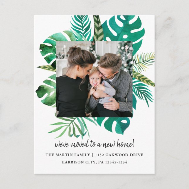 Adressändring Tropiska blad Foto Meddelande Vykort (Framsida)