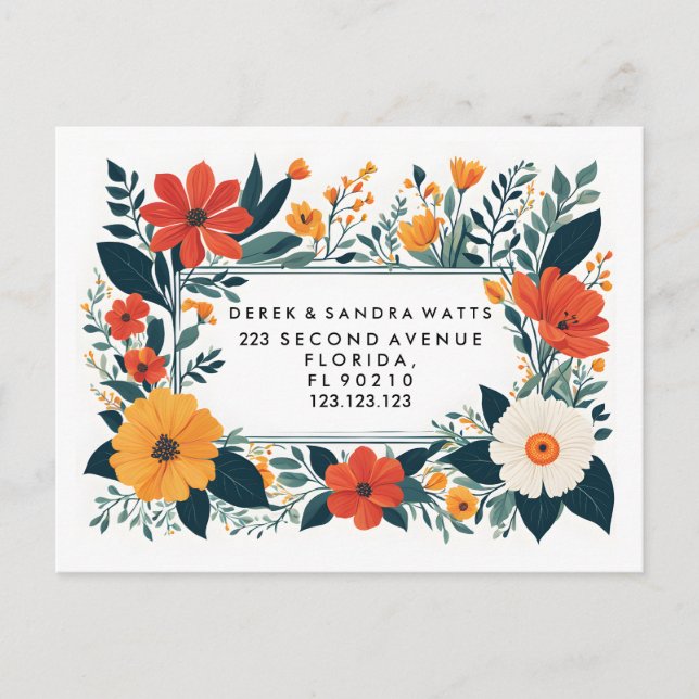 Adressändring vi har flyttat botanisk gul meddelande vykort (Framsida)