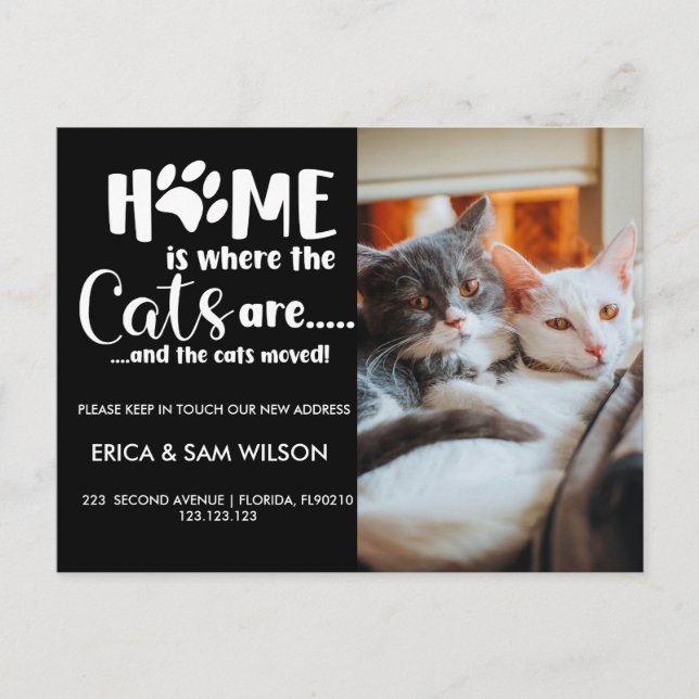 Adressändring vi har flyttat hus hemma är katt  meddelande vykort (Framsida)
