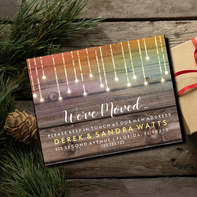 Adressändring vi har flyttat hus trä, ljus meddelande vykort (Skapare uppladdad)