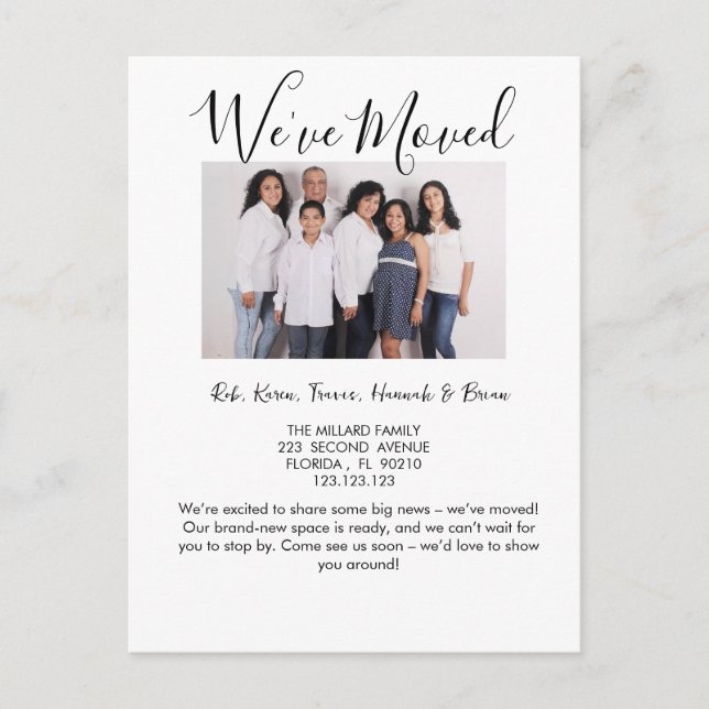 Adressändring vi har flyttat meddelande vykort (Framsida)