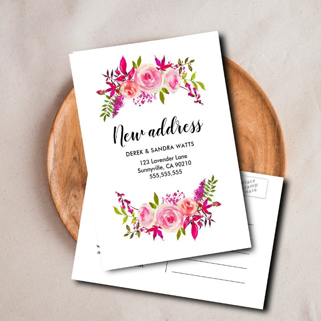 Adressändring vi har flyttat  rosa rosor meddelande vykort (Skapare uppladdad)