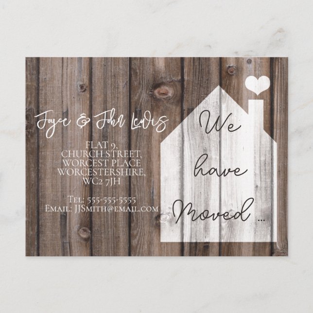 adressändringskort vi har flyttat trä meddelande vykort (Framsida)