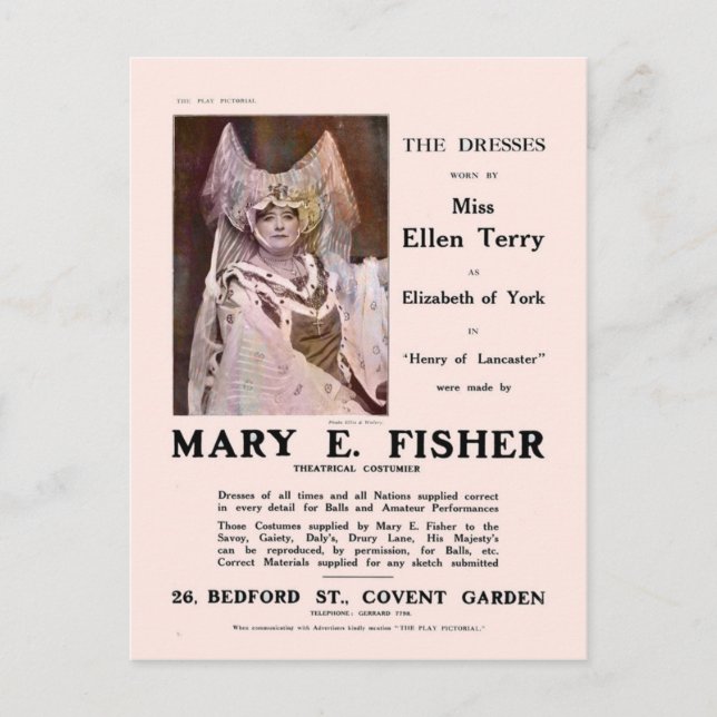 Adresserna till Ellen Terry Postcard Vykort (Framsida)