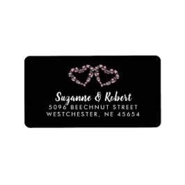 Adressetikett Black White & Rosa Hearts Bröllop