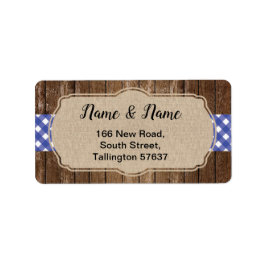 Adressetikett Blue gingham I Do BBQ Burlap Bröllop