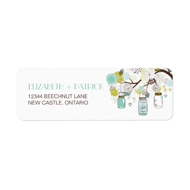 Adressetikett Blue och Grönt Mason Burk Bröllop Returadress Etikett (Framsidan)