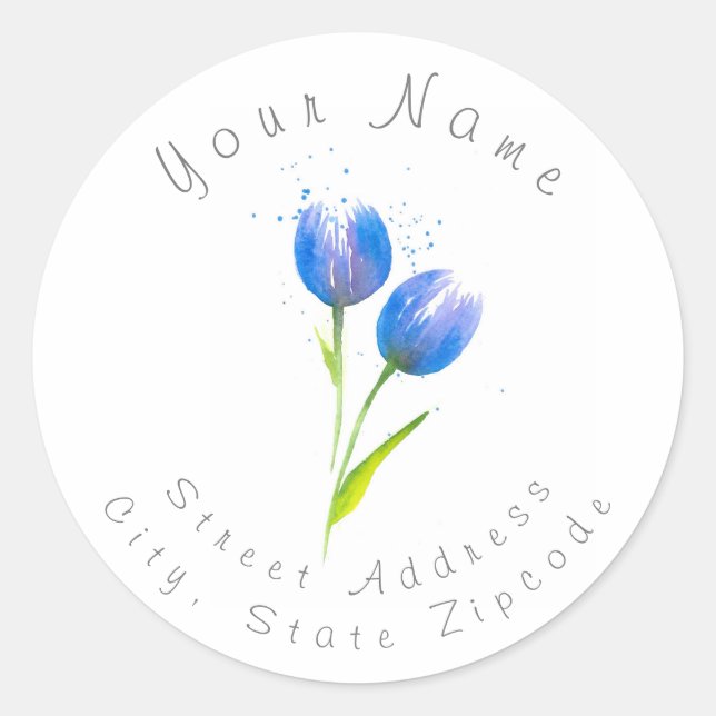 Adressetikett 'Blue Violet Tulips' Runt Klistermärke (Framsida)