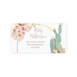 Adressetikett Boho Cactus Rosa Blommigt Baby Showe