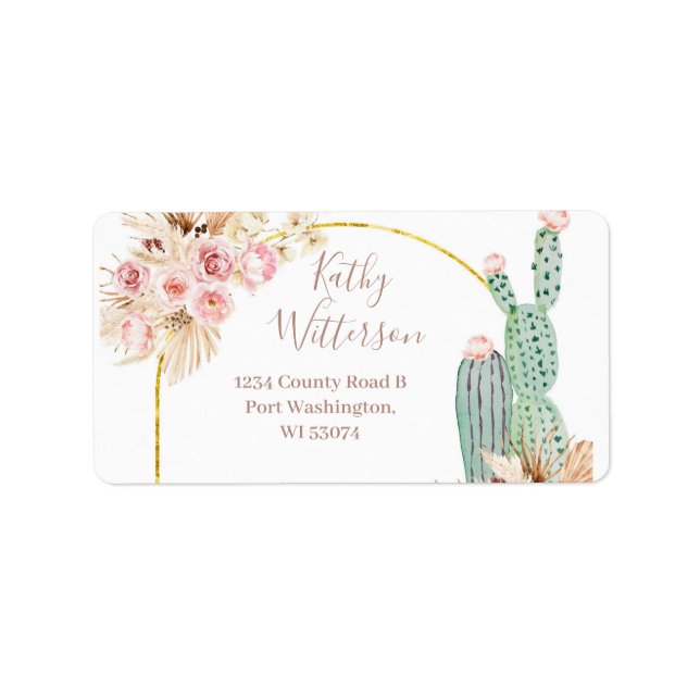Adressetikett Boho Cactus Rosa Blommigt Baby Showe (Framsidan)