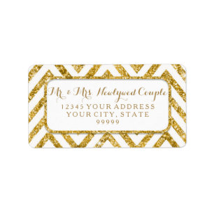 Adressetikett Bröllop Guld Glitter Chevron Mönster