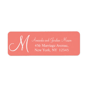 Adressetikett Coral Rosa White Monogrammed Bröllop Returadress Etikett