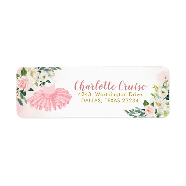 Adressetikett för Ballerina Tutu Baby Shower Returadress Etikett (Framsidan)