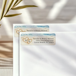 Adressetikett för Beach-bröllop-retur med Sand Hea Returadress Etikett