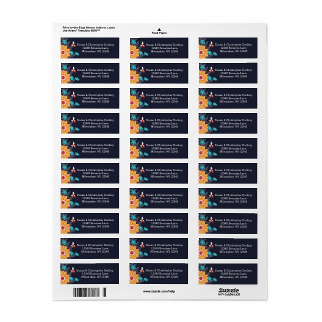 Adressetikett för bin och Blommar Returadress Etikett (Helt Ark)