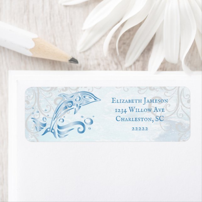 Adressetikett för blå delfinreturadress returadress etikett (Insitu)