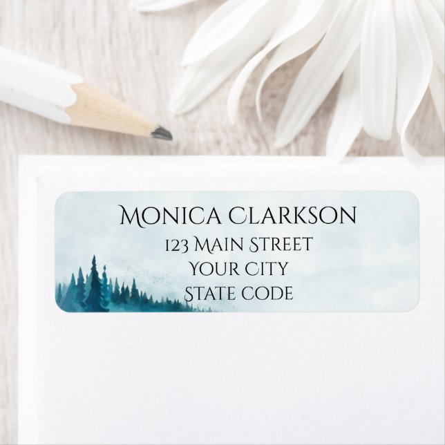 Adressetikett för blått skogsåterlämnande returadress etikett (Insitu)