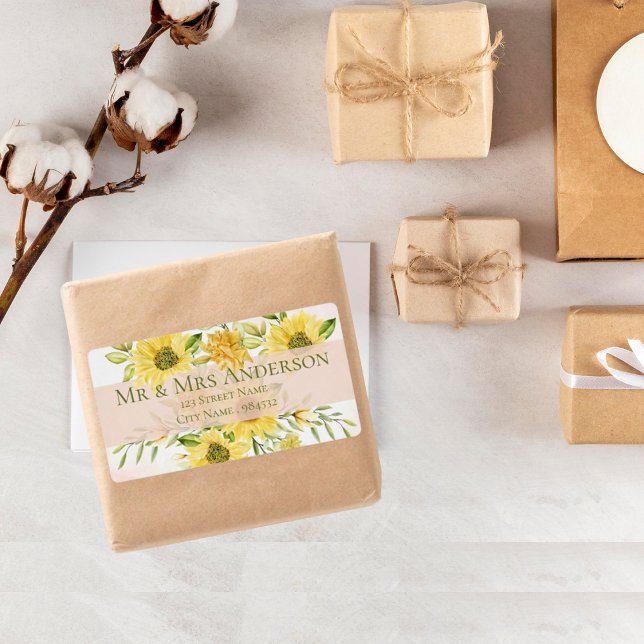 Adressetikett för Blommigten Cute Bright Gult Solr Fraktsedel (Cute Bright Yellow Sunflower Floral Address Label)