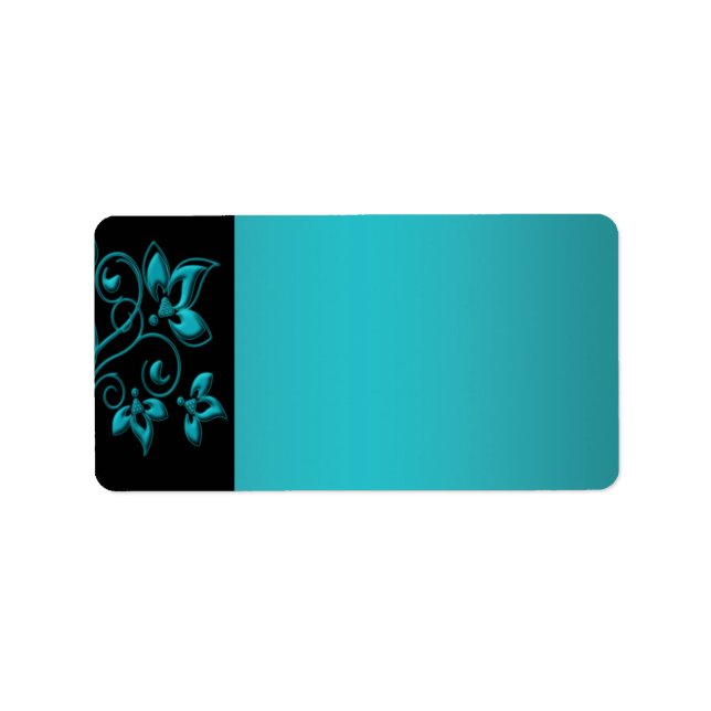 Adressetikett för Blommigten Teal och Black (Framsidan)