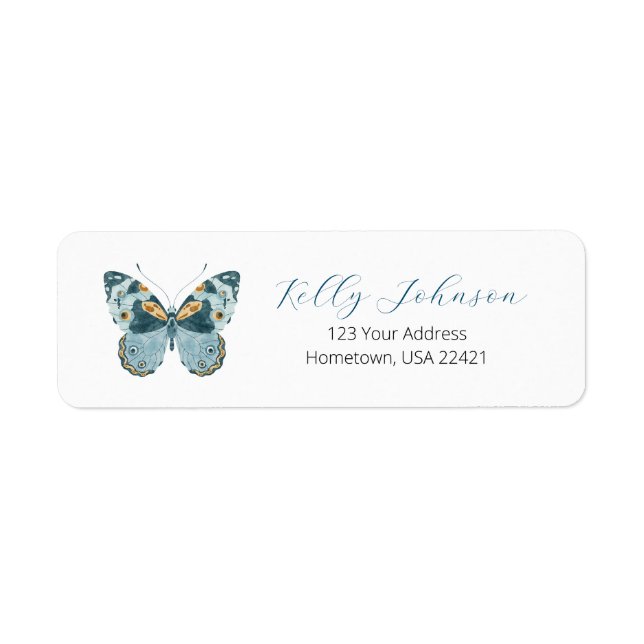 Adressetikett för Blue Butterfly Return Returadress Etikett (Framsidan)