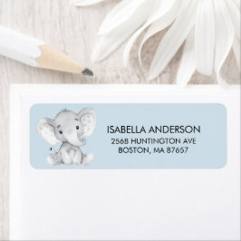 Adressetikett för Blue Elephant Baby Shower Returadress Etikett