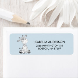 Adressetikett för Blue Giraffe Baby Shower Returadress Etikett