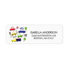 Adressetikett för Cars & Lastbilar Baby Shower Returadress Etikett