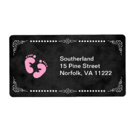 Adressetikett för Chalkboard Rosa Feet Baby Shower Fraktsedel