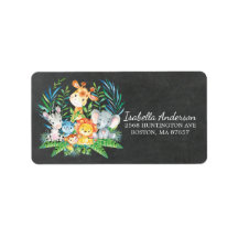 Adressetikett för Chalkboard Safari Jungle Baby Sh
