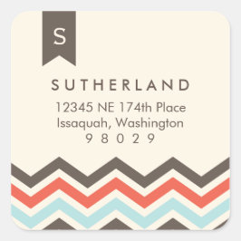 Adressetikett för Chevron Banner Monogram Fyrkantigt Klistermärke