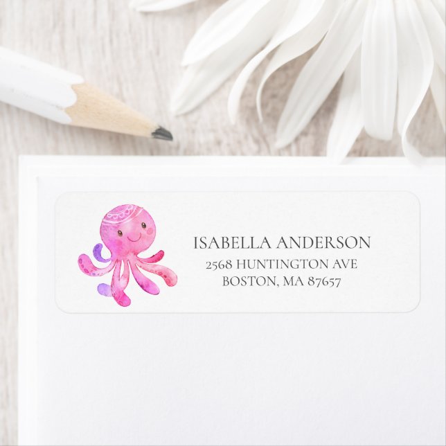 Adressetikett för Cute Octopus Baby Shower Returadress Etikett (Insitu)