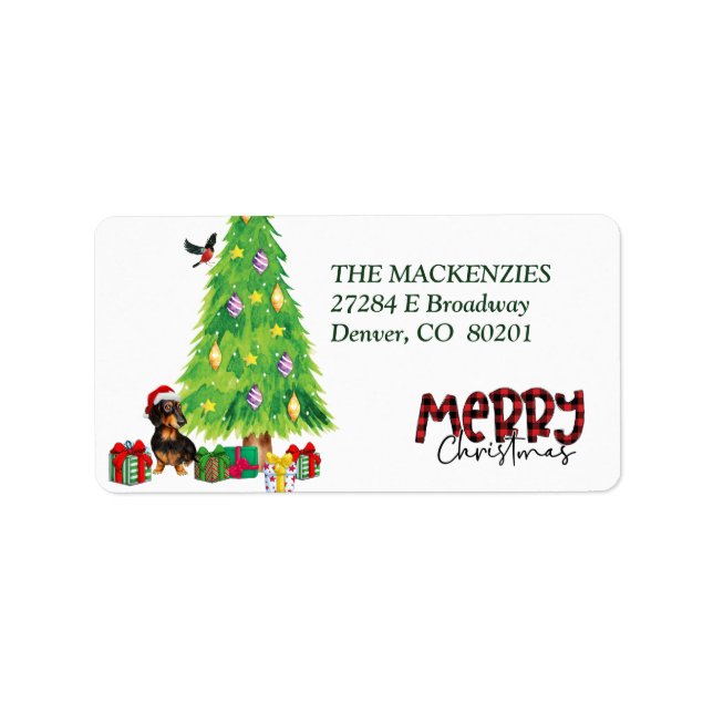 Adressetikett för Dachshund Julgran Return (Framsidan)