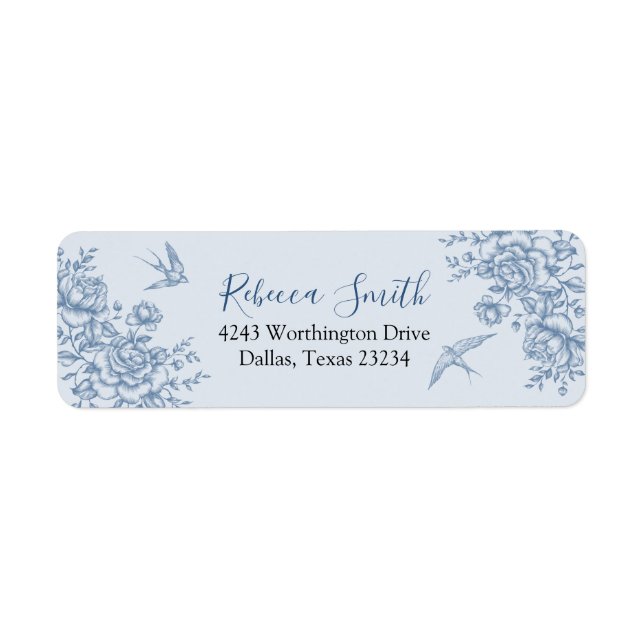 Adressetikett för Dusty Blue Chinoiserie Baby Show Returadress Etikett (Framsidan)