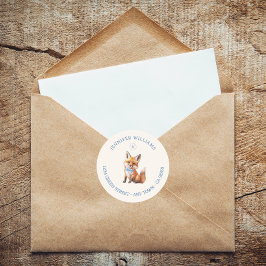Adressetikett för Dusty Blue Fox Woodland Baby Sho Runt Klistermärke