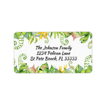 Adressetikett för färgstarka tropiska Löv