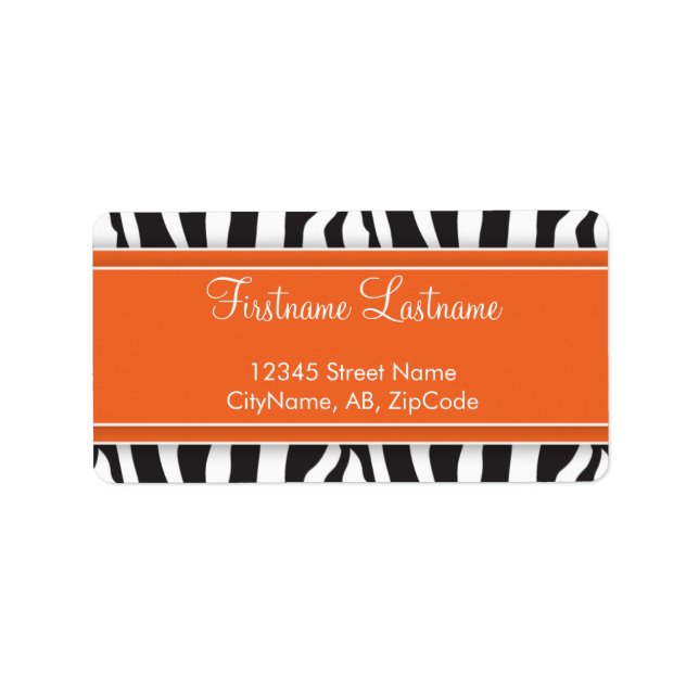 Adressetikett för Girly Orange Zebra tryck (Framsidan)