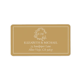 Adressetikett för Guld Leafy Vapensköld Monogram B