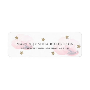 Adressetikett för guld Stars & Rosa Fluffy Clouds Returadress Etikett