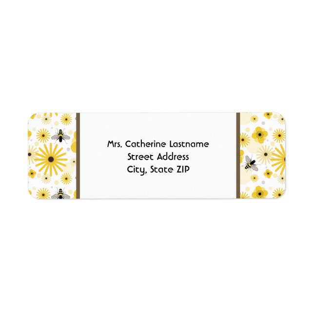 Adressetikett för honungsbin och blommor returadress etikett (Framsidan)