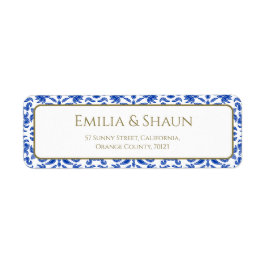 Adressetikett för italiensk vit och blå återgång returadress etikett